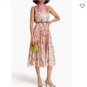 SALONI Fleur E Pink and Cream Floral pleated Dress